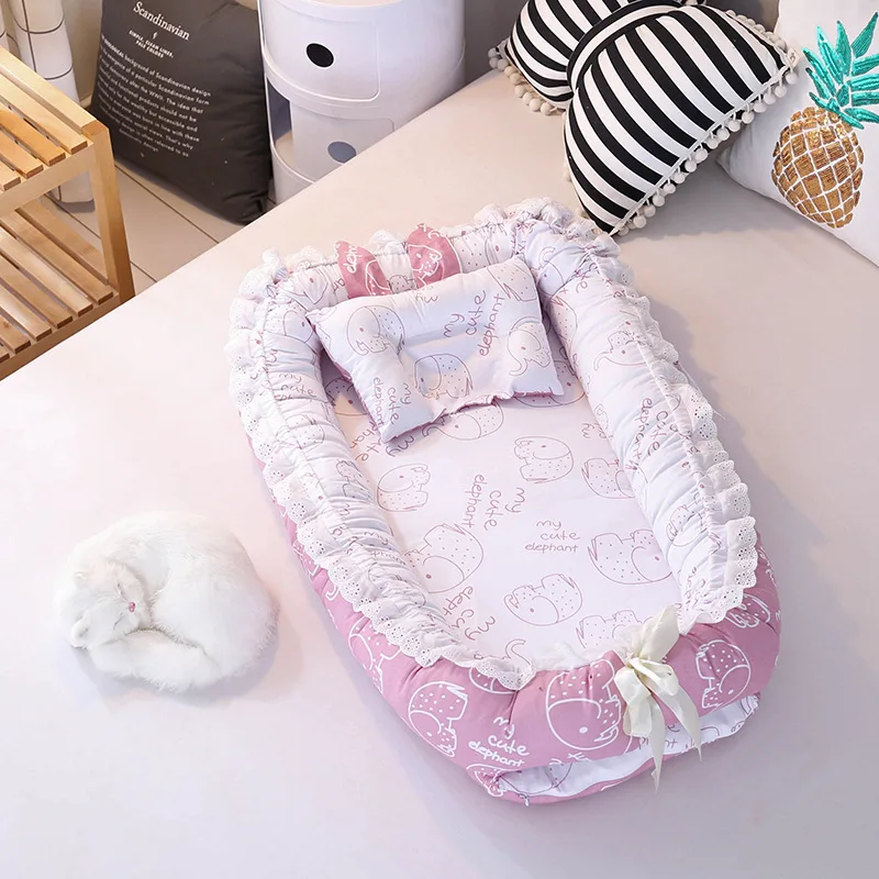 Portable Crib Baby Nest Bed Folding Newborns Cots Nursery Sleep Nest with Pillow Infant Cradle Baby Bassinet Bed Carry Cot