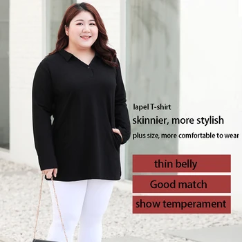 

The new spring plus-size Tops with a turtleneck to cover the belly,enlarge T-shirt 200 kg loose cotton T-shirt