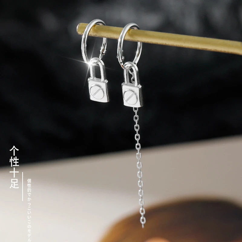 Серьги-подвески с асимметричной длинной цепочкой и серебряным замком для девушек, 925, серьги для женщин, молодых девушек, рождественский подарок