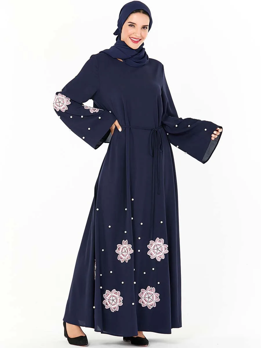 4XL Бисероплетение abaya Дубай турецкое мусульманское платье abaya s женские платья хиджаб цветы кафтан Турция Исламская одежда Восточный халат из марокена