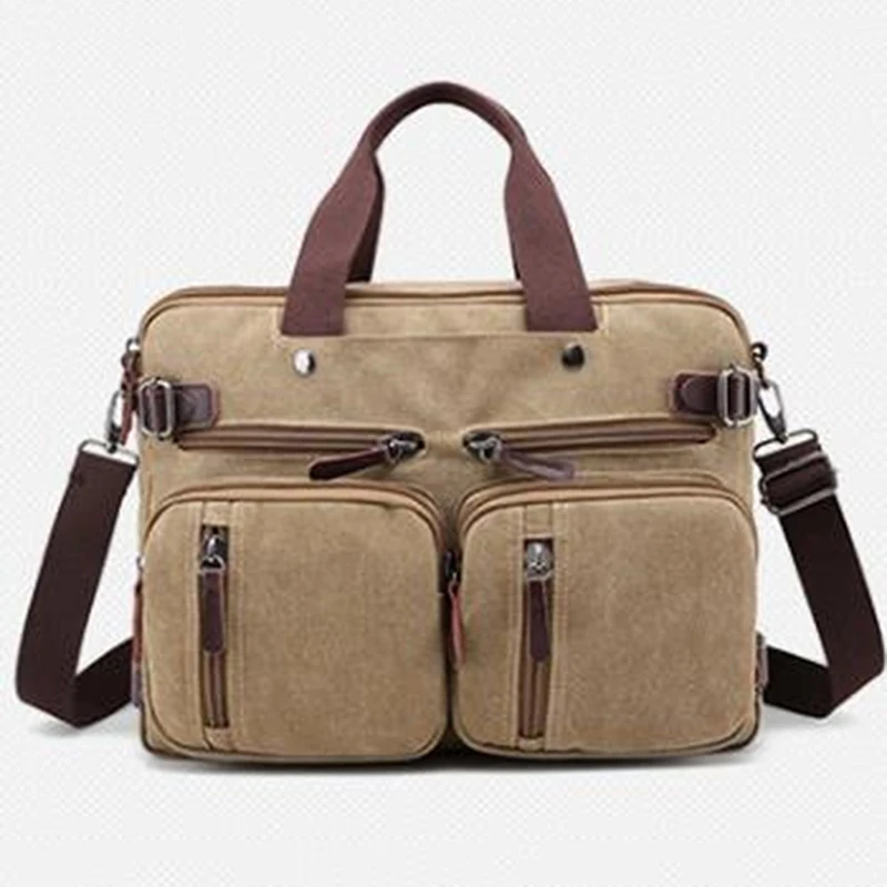 Men Canvas Bag Leather Briefcase Travel Suitcase Messenger Shoulder