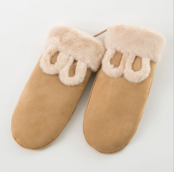 Camel gloves Корейские новые зимние замшевые перчатки плюшевые женские перчатки - Цвет: Camel gloves