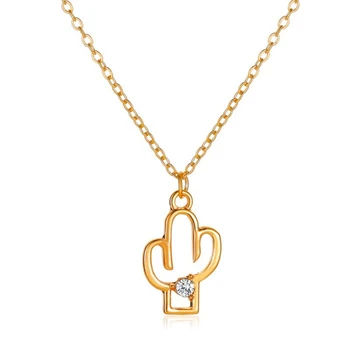

Harajuku Simple Cactus Necklace Hollow Rhinestone Crystal Fresh Plant Pendant Women's Clavicle Chain Jewelry