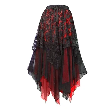 

GAOKE New Long Maxi Steampunk Elastic Skirts Women Plus Size Tulle Skirt Ruffled Mesh Lace Midi Gothic Corset Pleated Skirts