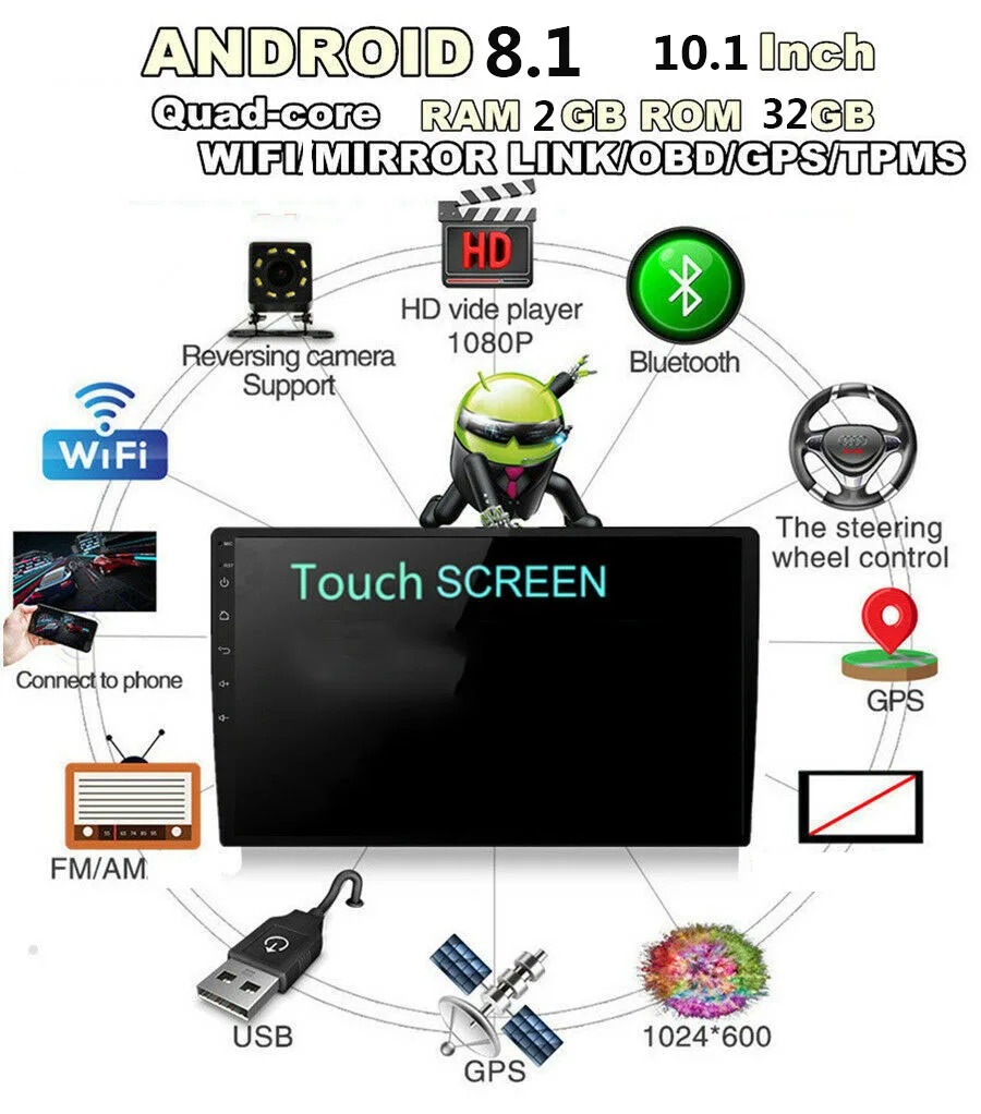  Universal 1DIN Rotatable 10.1