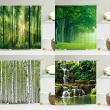

NEW TY Modern 3D Printing Forest Shower Curtain Green Plant Tree Landscape Bath Curtain With Hooks For Bathroom waterproof