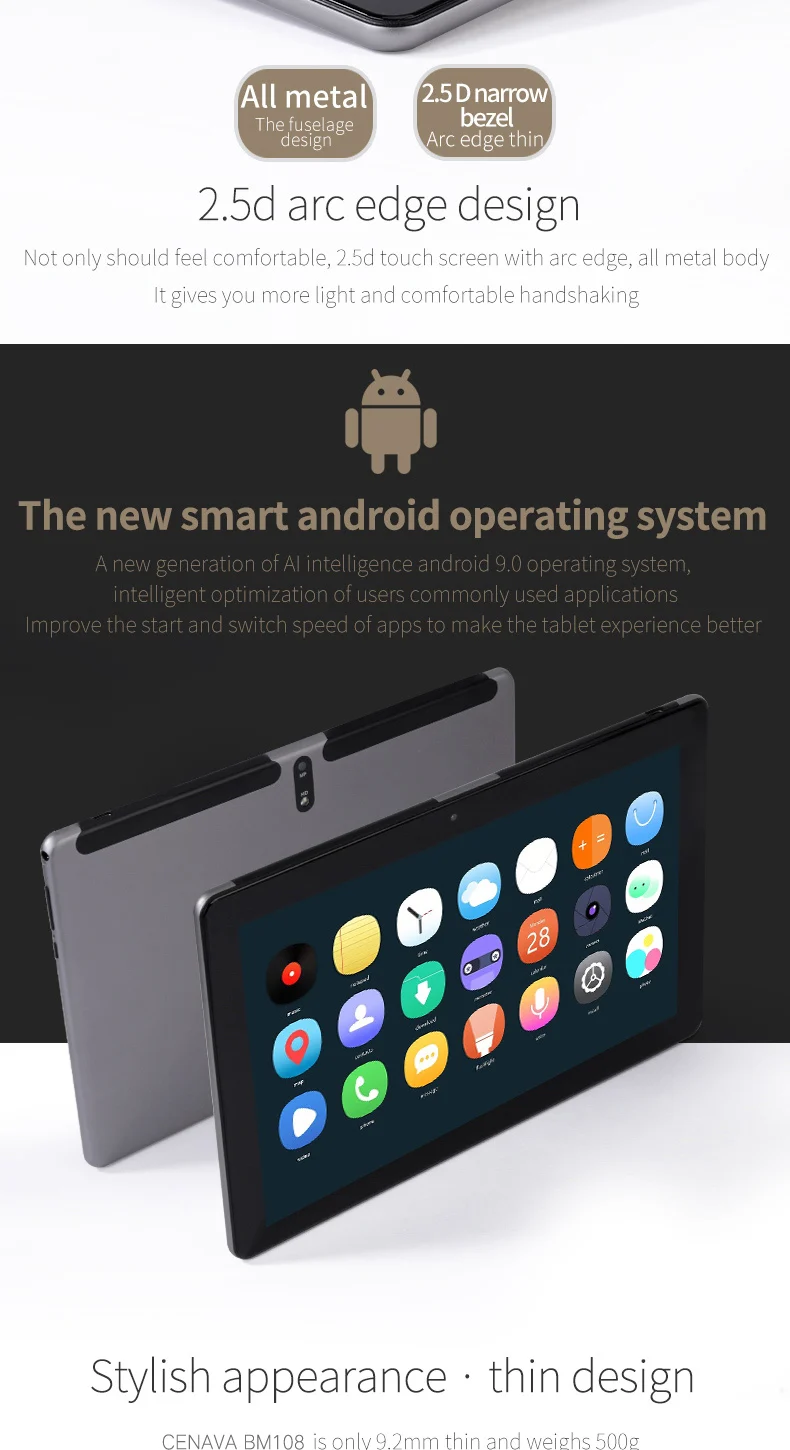 CENAVA-BM108-4G Android 9,0 4GB Ram 64GB Rom10.1 дюймов 4G планшетный ПК 800*1280 ips 6000mAh bluetooth 5,0