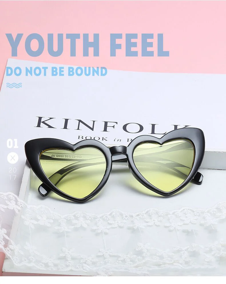 black sunglasses women Love Heart Sunglasses Woman Big Frame Personality Sunglass Fashion Cute Sexy Retro Cat Eye Vintage SunGlasses Pink Female black cat eye sunglasses