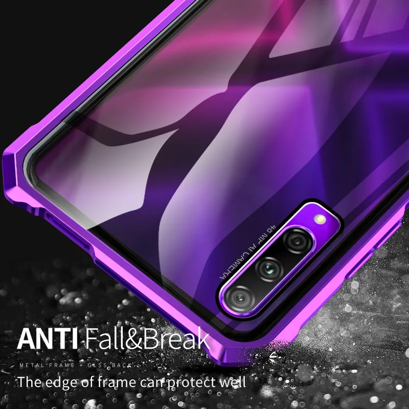 Роскошный тонкий ромб Алюминиевый металлический чехол для телефона Honor 9x/Pro задняя прозрачная закаленная стеклянная крышка для huawei Honor 9x/9x Pro Чехол