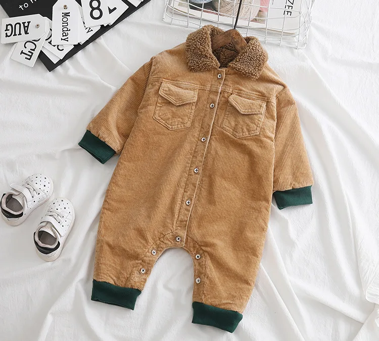 children winter jumpsuit baby plus velvet romper