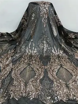 

2020 Latest African Lace High Quality French Net Tulle Lace Fabric with Sequins embroidery For Lace Evening Dresses JYA3