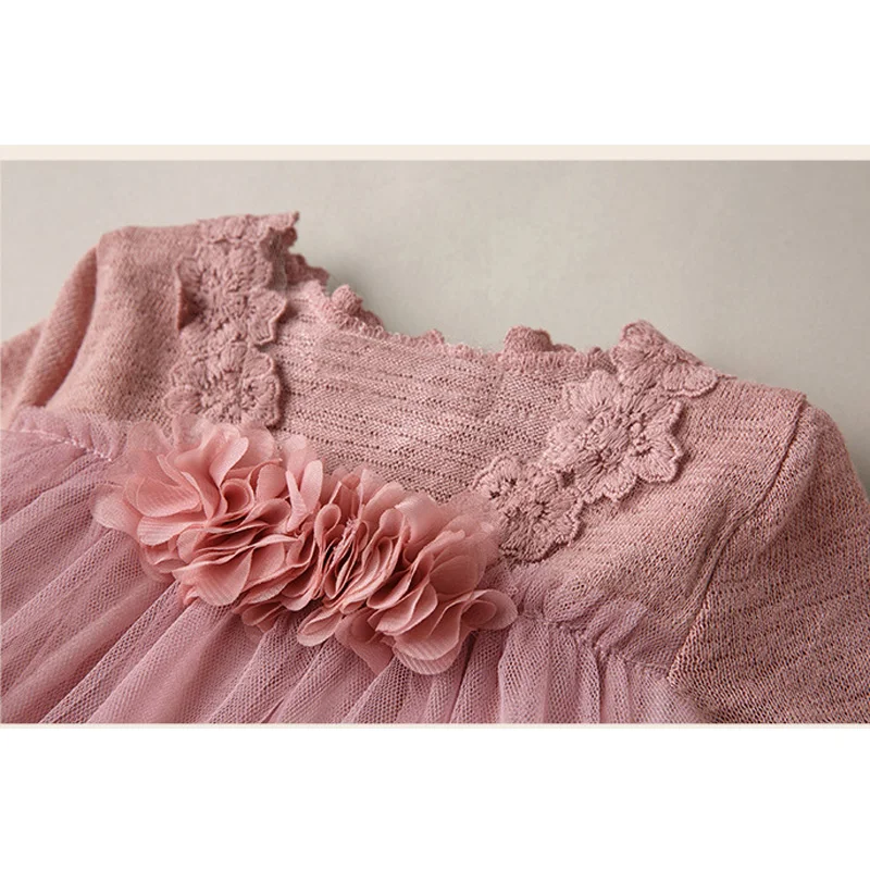 Детское мягкое многослойное фатиновое платье для девочек; розовое кружевное платье принцессы; Детские праздничные платья; платье с длинными рукавами и цветочным рисунком; LZ669
