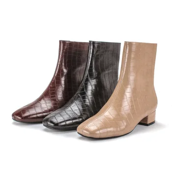 

2019 autumn new Martin boots women fashion simple solid color stone pattern retro style comfortable thick heel casual boots