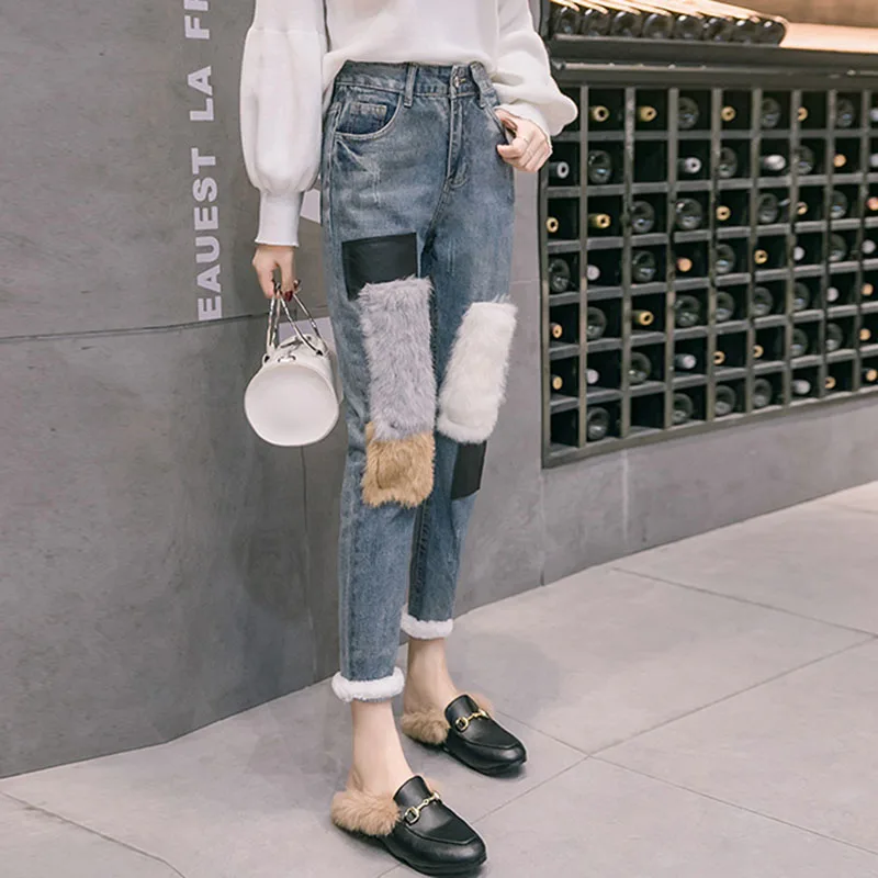 New Autumn Winter High waist Straight jeans woman Stitching Casual pants for women plus size jeans ladies denim jean femme