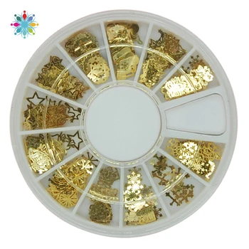 

Gold Metal Slices 3d Nail Art Decoration Wheel 120pcs/set Christmas Mix Design Manicure Nail Accessories