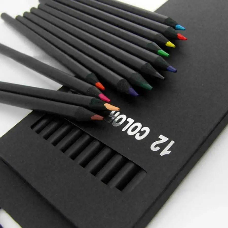 

12 Pcs/Set Colored Pencils Drawing Sets School Black Wooden Quality High Painting Art Tools for Children Kids Students Supplies