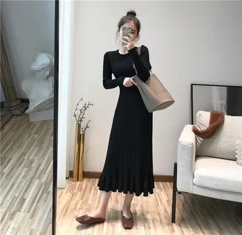 

Flounced Fishtail Base Skirt 2020 Autumn and Winter Crew Neck Long Sleeve Underwear over-the-Knee Mid-length Knitted Sweater Dre