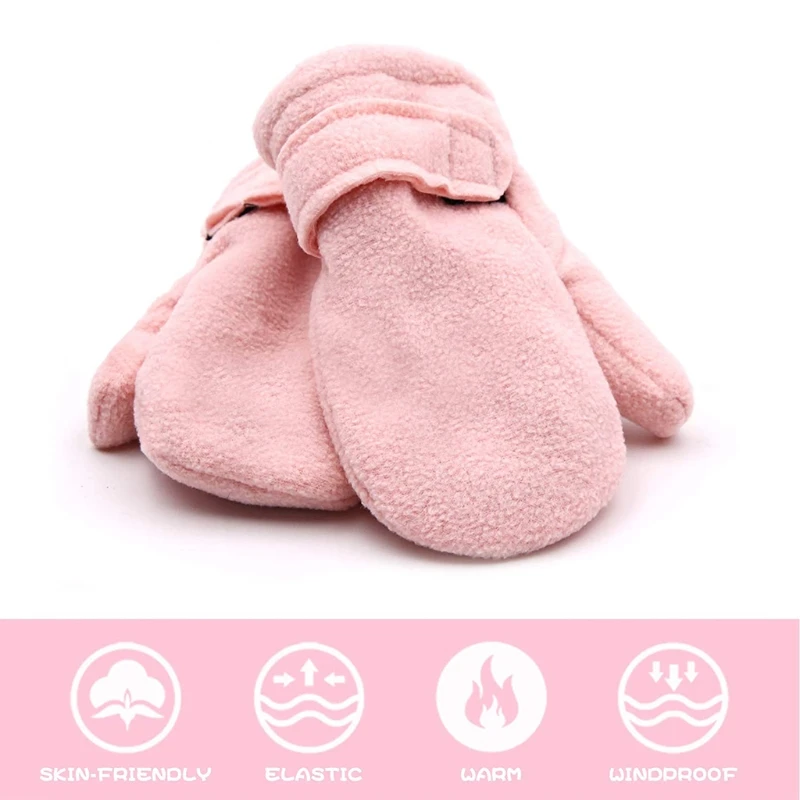 Silicone Anti-lost Chain Strap Adjustable  Toddler Infant Winter Mittens Lined with Fleece Easy-on Baby Boy Girls Warm Thick Gloves Outdoor Hand Warmers baby accessories carry bag	