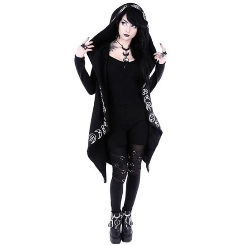 wonderful  Women Gothic Punk Coat Autumn Winter Casual Long Sleeve Cardigan Moon Printed Sportswear Plus Size 