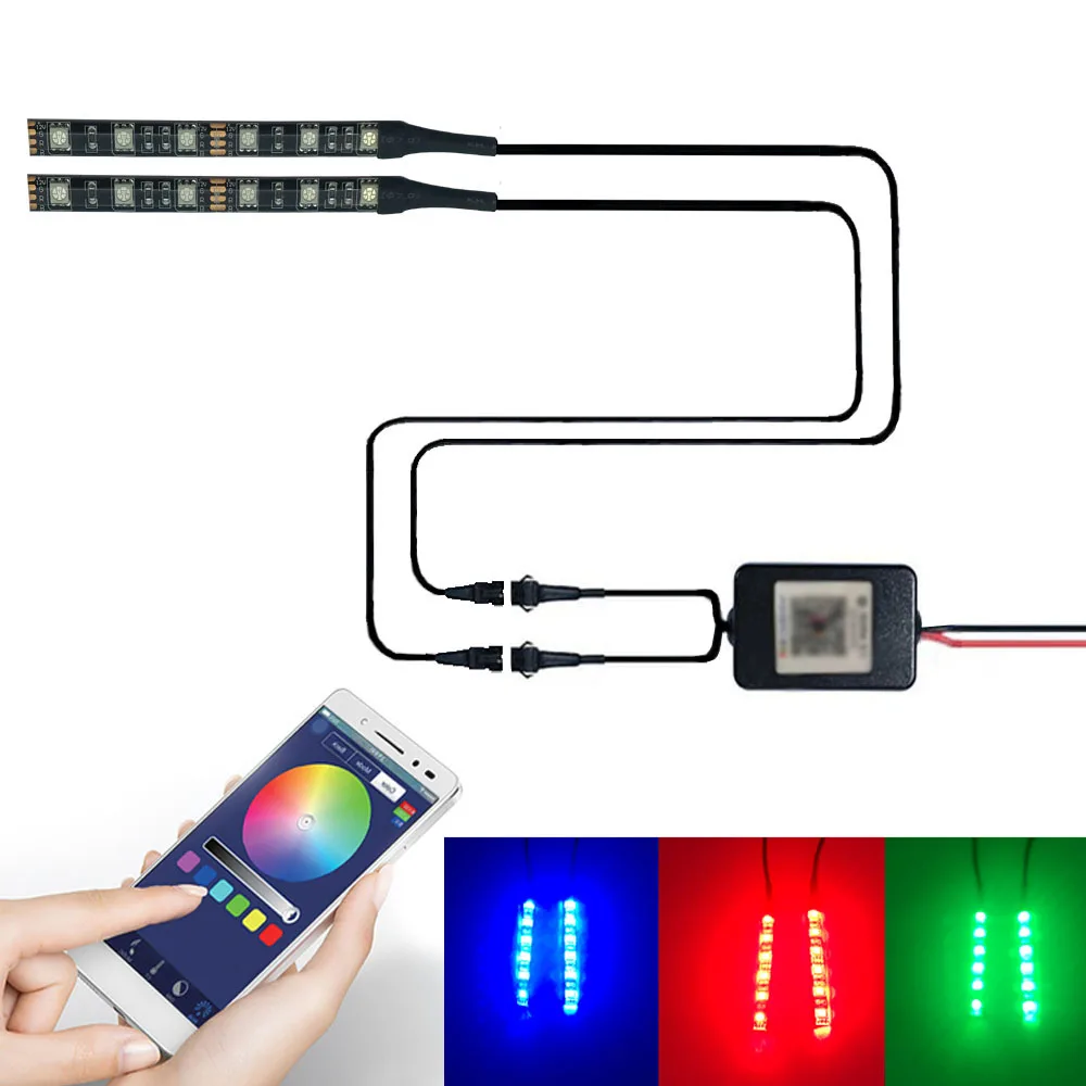 

Мотоциклетные светильник ные ленты, 2 шт., 10 см, 5050SMD, разноцветные яркие светящиеся неоновые светодиодные ленты с эффектом заземления, s-лампа, 12 светодиодных RGB-лент