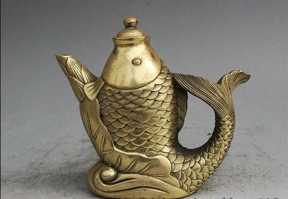 311 помеченное народное искусство Китая династии латунный Лотос форма рыбы статуя
