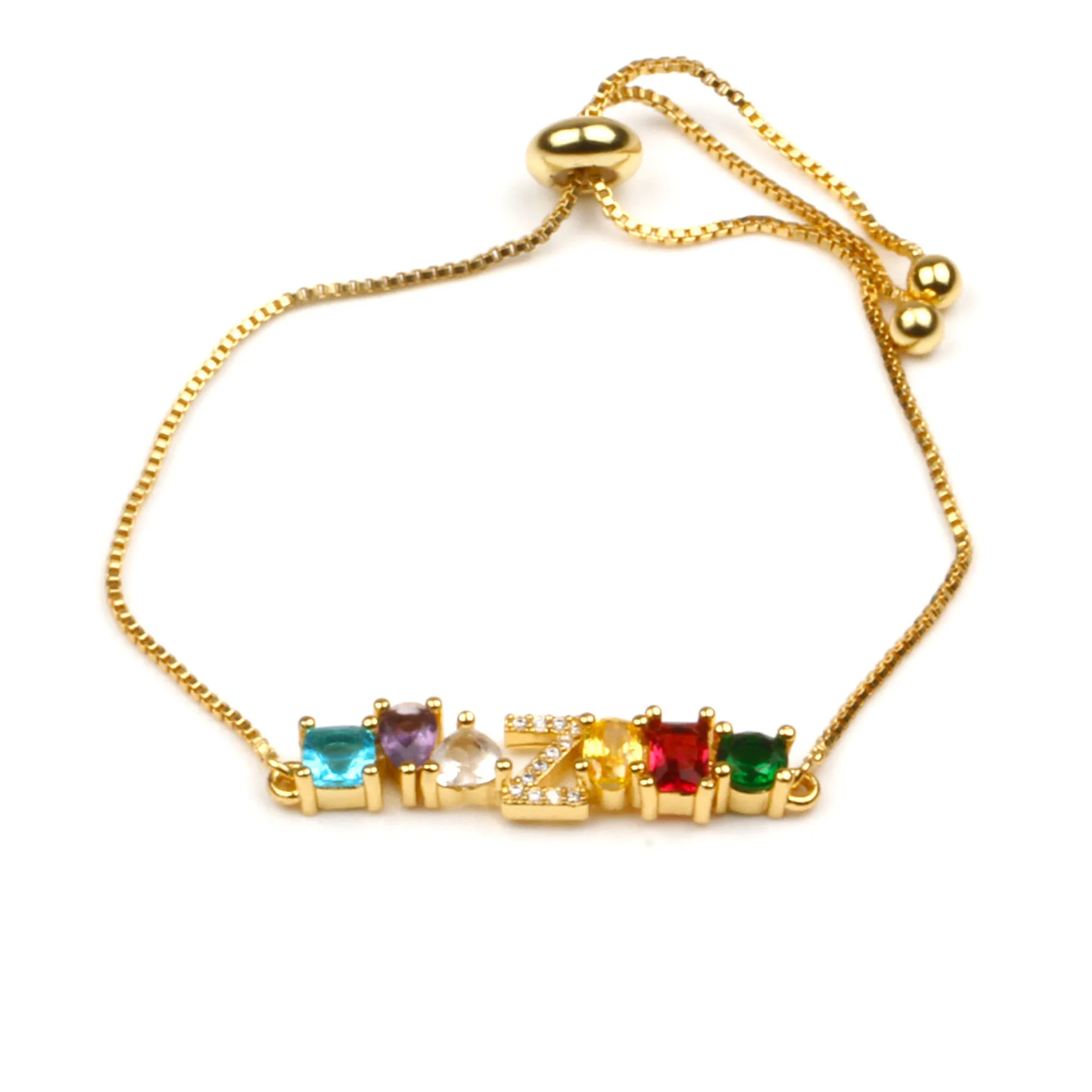 Hot Trendy Women Gold Color Bracelet New Rainbow Cubic Zircon A-Z Letter Initials For Women Charm Bracelet Jewelry Accessories - Окраска металла: Z