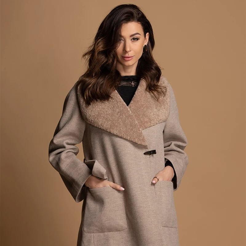Woolen winter coat women wool office ladies plus size long vintage elegant korean style spring autumn outwear horn button clothe