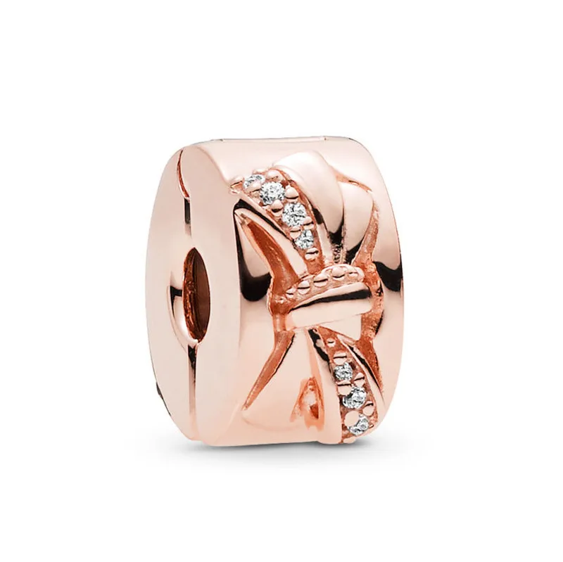 

Genuine 925 Sterling Silver Bead Bow Stopper Beads Clear CZ Fit Pandora Original Women Bracelet & Bangle DIY Jewelry