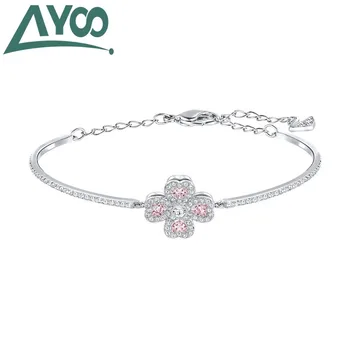 

AYOO high quality swa, fashion jewelry sweet lucky four-leaf clover crystal rotatable bracelet gift for women