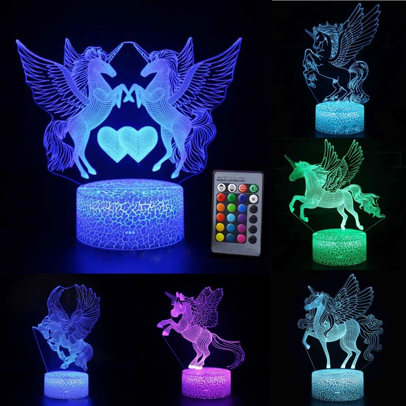 

3D LED Night Light Unicorn Horse Lamp 16Colors Fairy Night light Remote Control Table Lamps Toys Gift For kids Home Decoration