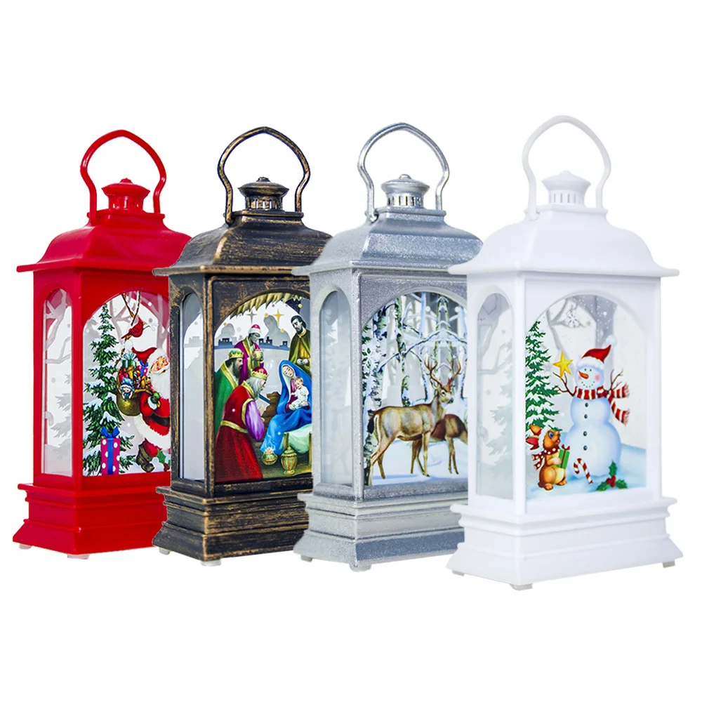 

Hanging Light Candle Light Christmas Gift Transparent Plastic Street Lamp Party Lantern Decor Snowman Santa Claus Candlestick