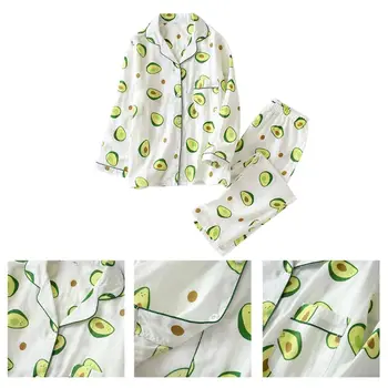 

2 Pcs/set Spring Autumn Women Pajamas Avocado Print Pattern Long Sleeve Trousers Casual Comfortable Lady Home Suit