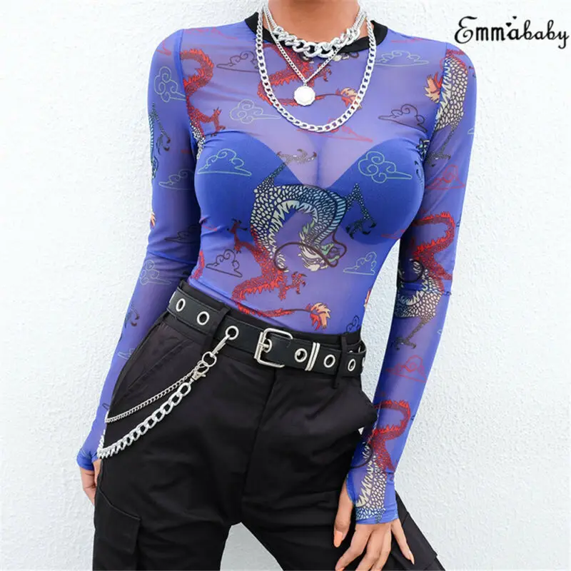 2020 сексуальные женские блузки с принтом животных прозрачная сетчатая рубашка