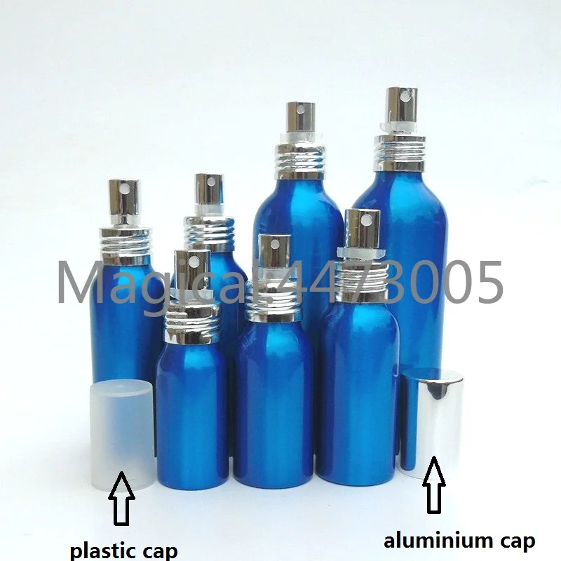 

1-2pcs 30-500ml blue Aluminum empty spray bottle plastic cap Fine Mist Refill cosmetic spray jar Sample subpackage travel