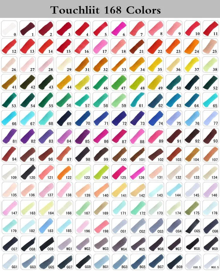 168colors Touchliit 6-го поколения художественные маркеры набор кистей и ручек прочный Эскиз маркер на спиртовой основе двойная голова манга Рисование ручки художественные принадлежности - Цвет: 168colors