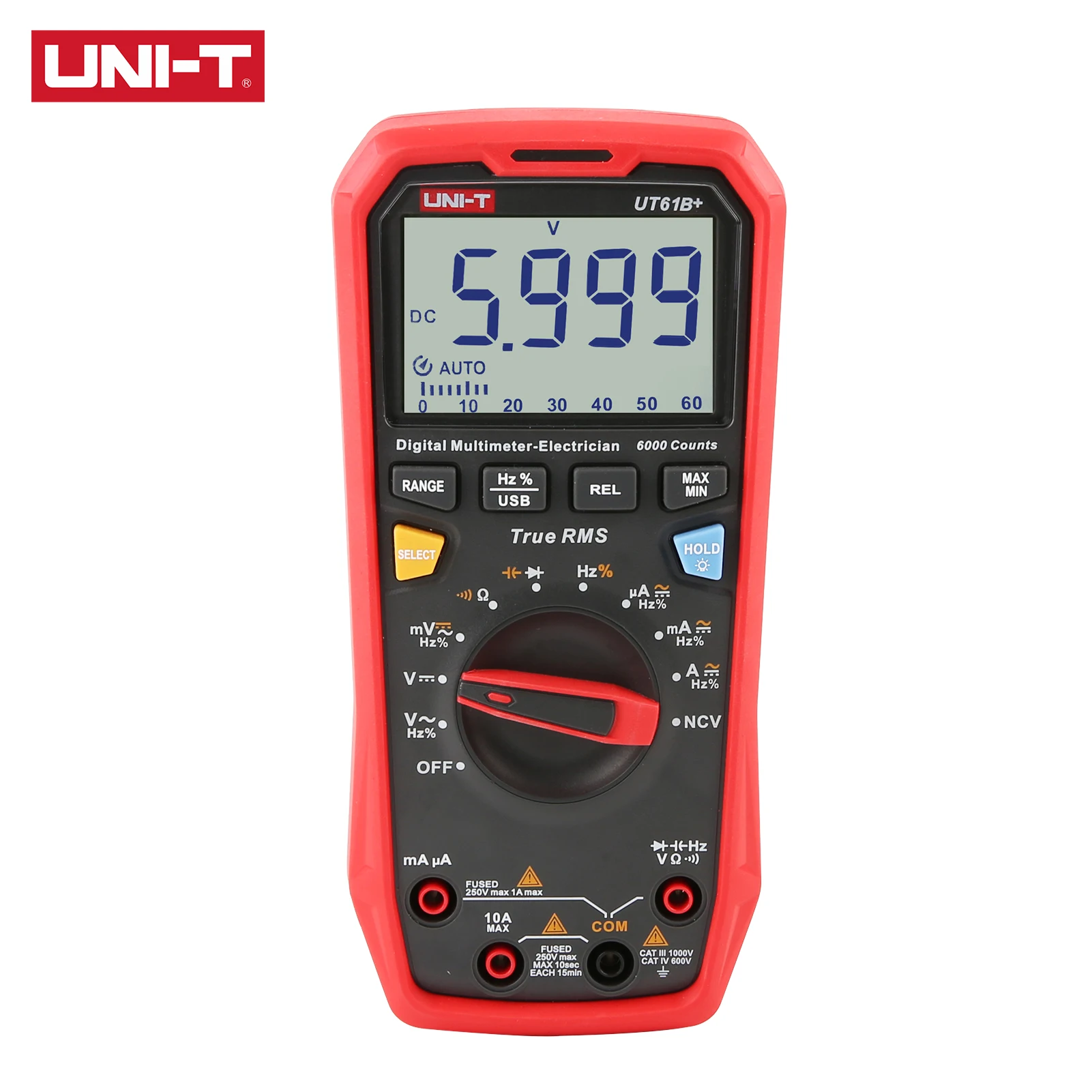 

UNI-T UT61B+ Digital Multimeter 1000V True RMS C/DC Voltage Current Resistance Capacitance Tester with display counts 6000