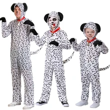 Хэллоуин Дети Мальчики Onesie Далматин пятнистая собака косплей костюм черный белый милые животные кигуруми Детский комбинезон пижамы для взрослых