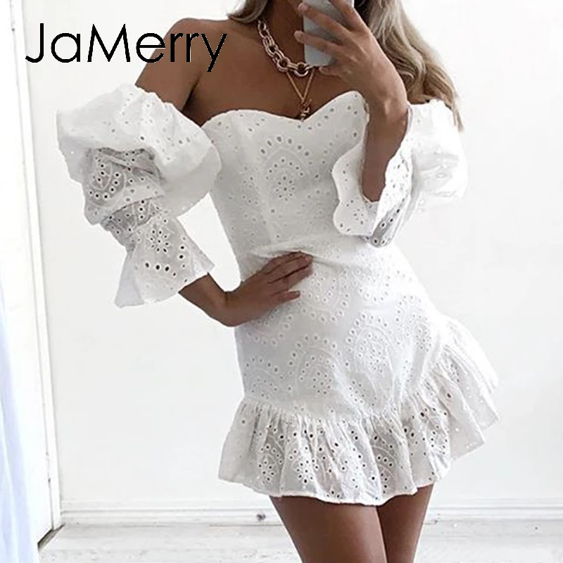 JaMerry белое с вышивкой короткое платье для вечерние женское модное сексуальное