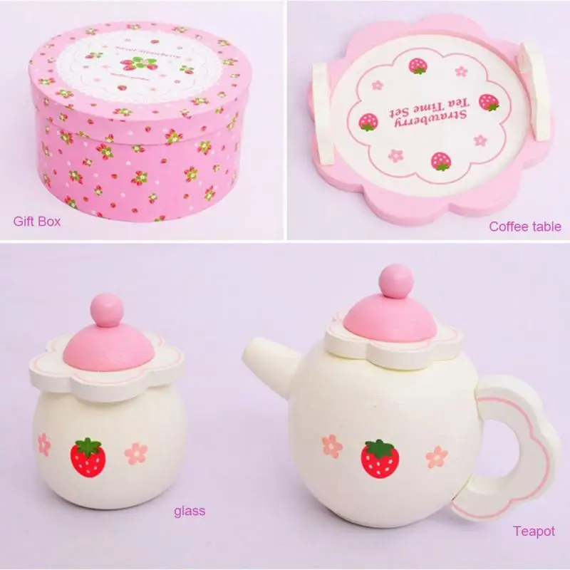 Кухонный керамический чайный набор для девочек игрушечный детский деревянный