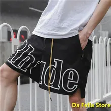 

Shorts Men Women Big Letter Logo Rhude Shorts 2020 Summer Casual Oversize Breechcloth Yellow drawstring Pill Zipper Head
