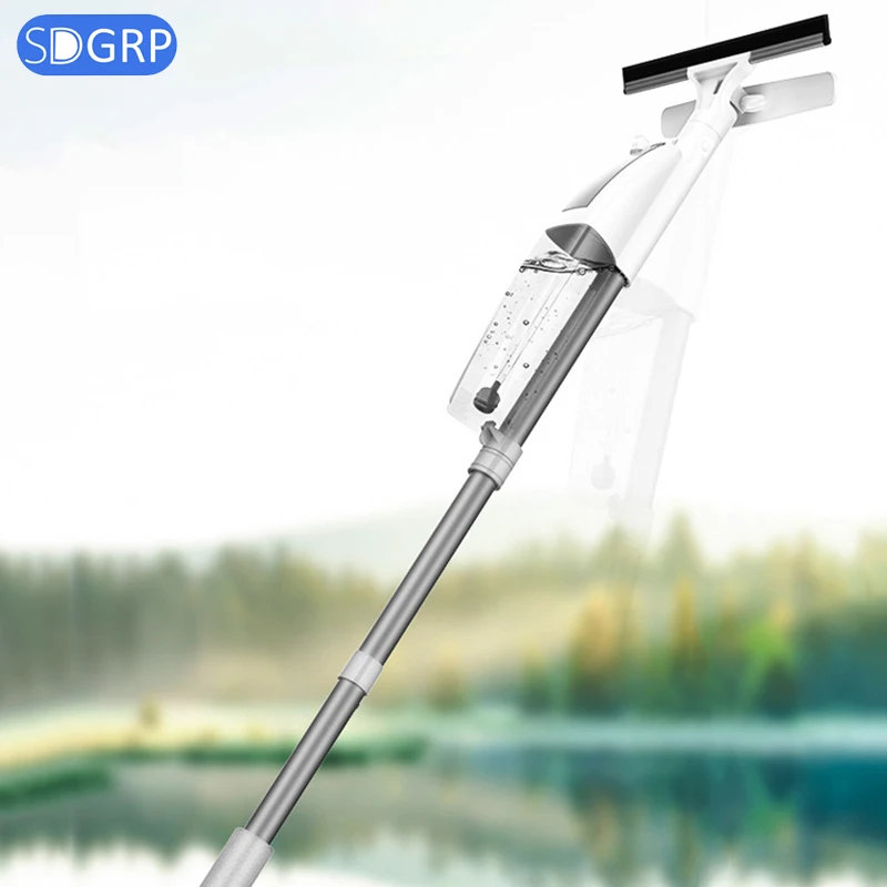 Window Cleaning Brush with Water Spray mop High building Window Wiper Scraper Long Handle Double Side Wipe Cleaning Brush Tool