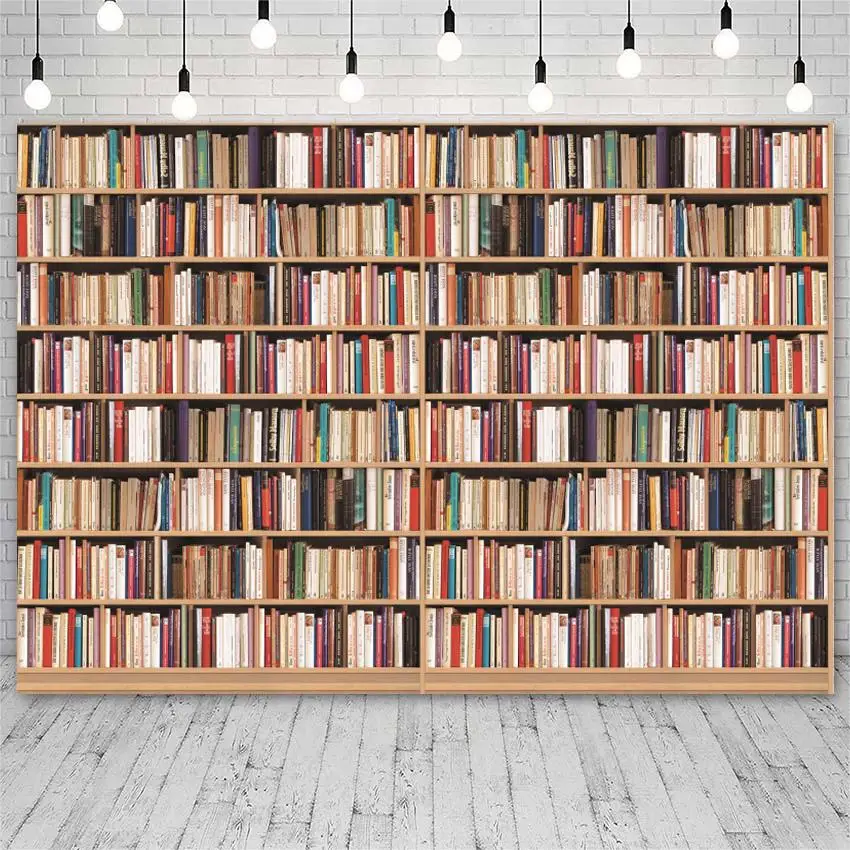 

Фон для детской фотосъемки с изображением библиотеки деревянной книжной полки