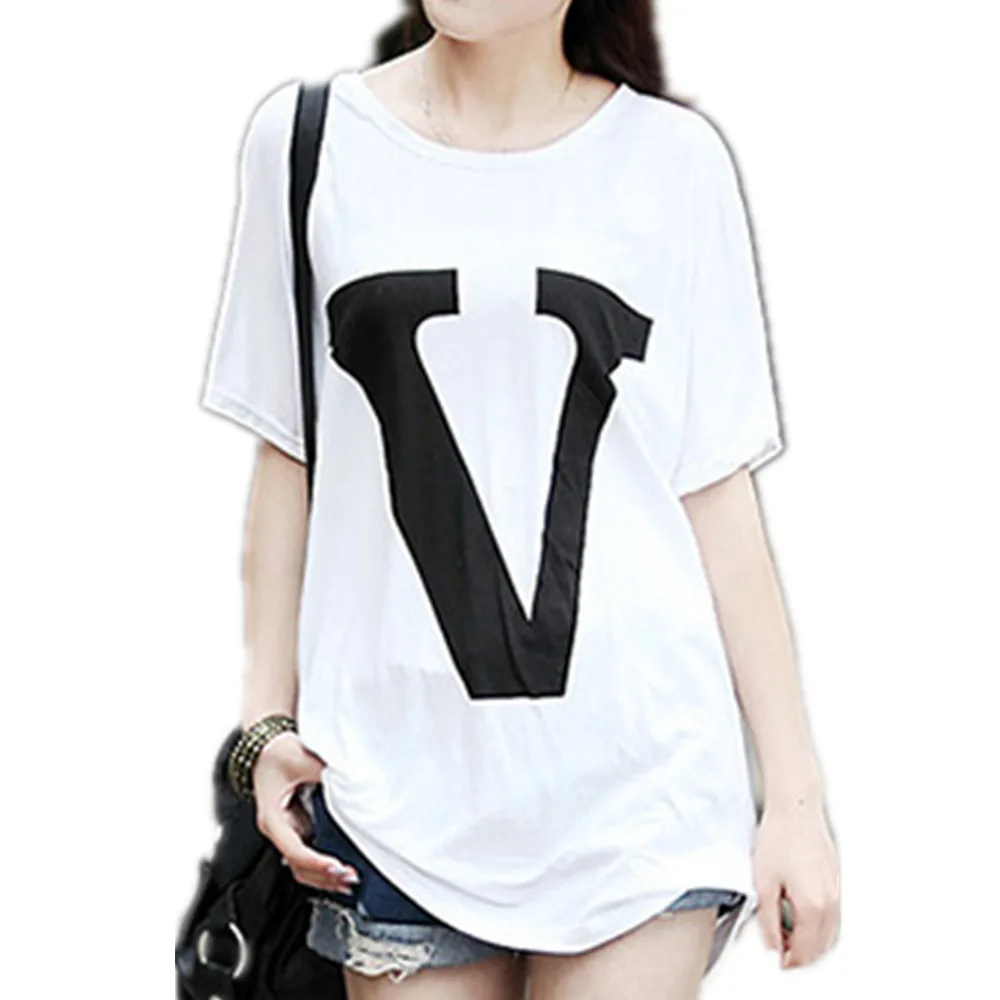 Women round neck short sleeve T-shirt loose  long shirt YF166