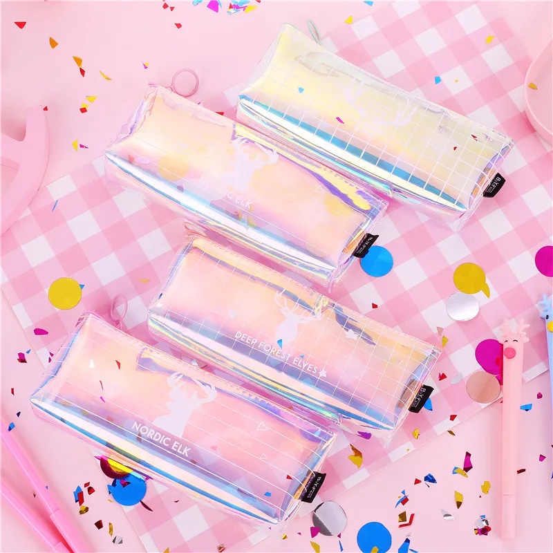 

Laser Pencil Case Transparent Pencil Case Simple Stationery Box Small Middle And High School Students Large-Volume GIRL'S Heart