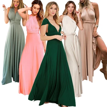 

New more colors Blue Covertible Bridesmaid Dresses Pleated Floor length Beach Wedding Guest Party Gowns Cheap Long Prom Dress