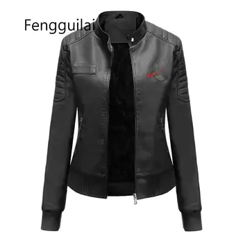 

2020 New Women Autumn Winter Black Faux Leather Jackets Zipper Basic Coat Turn-down Collar Motor Biker Jacket