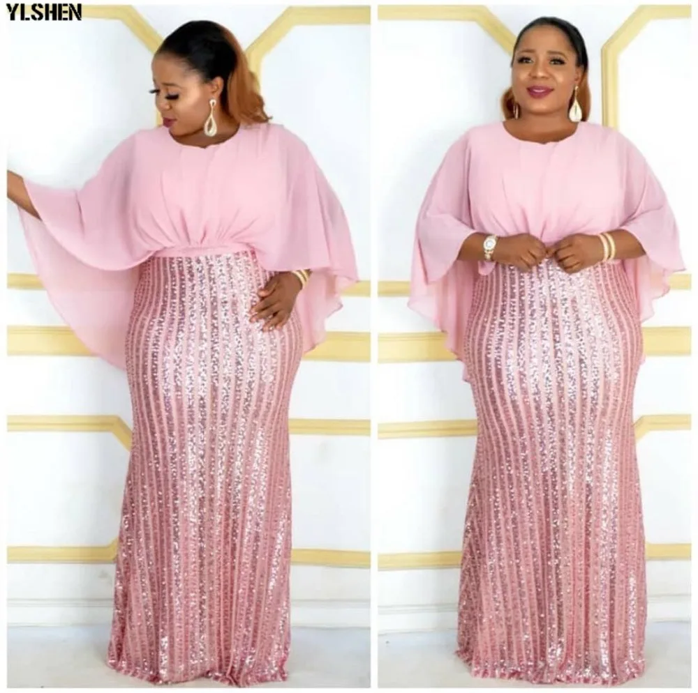 Elastic Sequins Africa Clothing African Dresses For Women Fashion Style Bat Sleeve Robe Africain Long Maxi Dress African Clothes 01