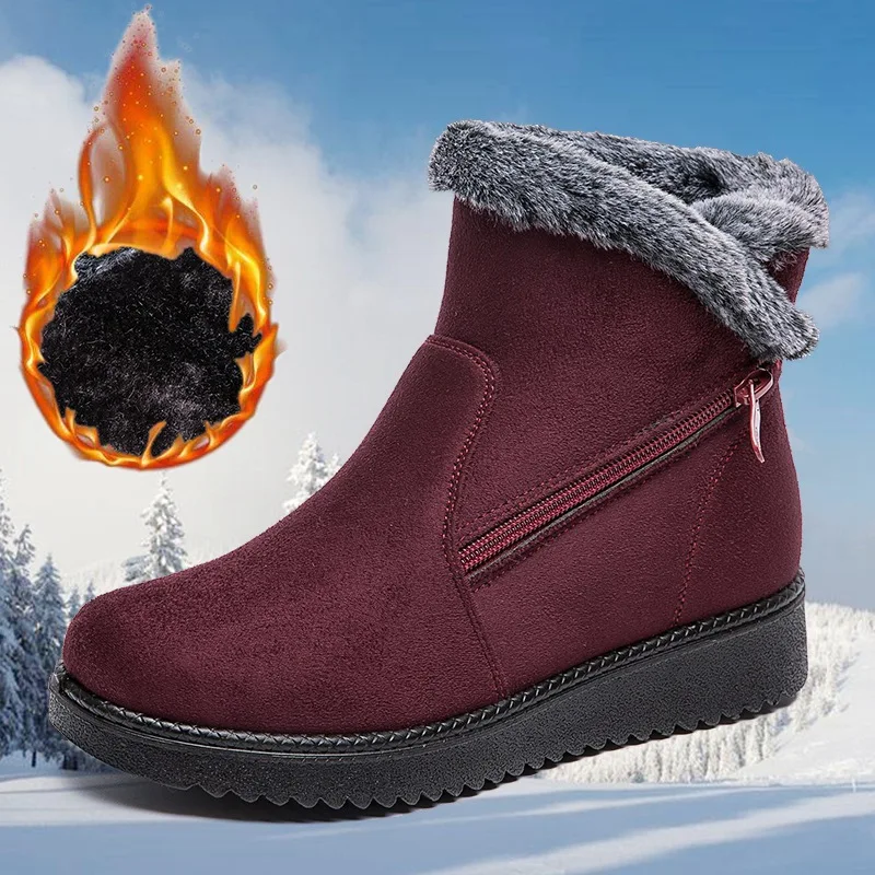 

Winter Boots Women Ankle Flock Snow Boots Flats Fur Shoes Woman Fashion Casual Zip Round Toe Non-slip Plus Velvet To Keep Warm