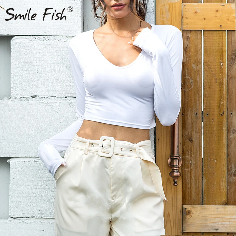 V-neck White 2 Змеиная змея Harajuku Корейская женская футболка с длинным рукавом укороченный топ водолазка леопардовая Базовая короткая футболка Femme Сексуальная клубная блуза - Цвет: V-neck White 2