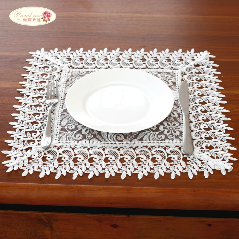 

Proud Rose 4 Pcs Square Lace Table Mat Cup Cushion Fashion Household Bowl Mat Anti Scald Pad Korean White Glass Yarn Plate Pad